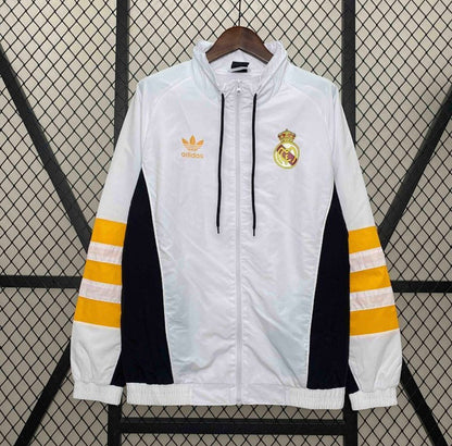 Veste Real Madrid coupe vent 2024 blanc à capuche