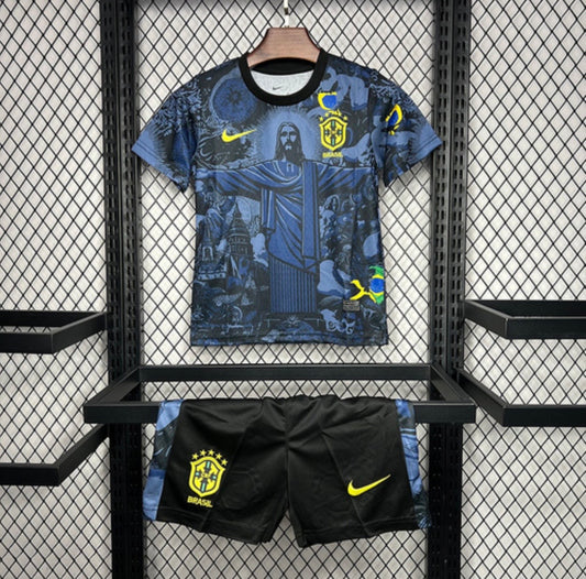 Maillot du BRÉSIL concept X jesus christ 2025 noir pour enfants